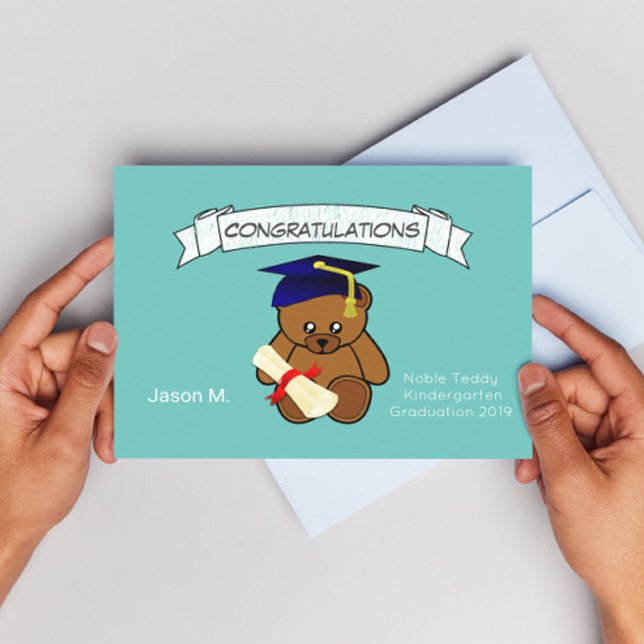 Carte Postale graduation de l'ours en peluche en néon turquoise (Créateur téléchargé)