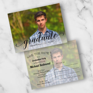 Carte Postale Graduation de script noir ENREGISTRER LA DATE