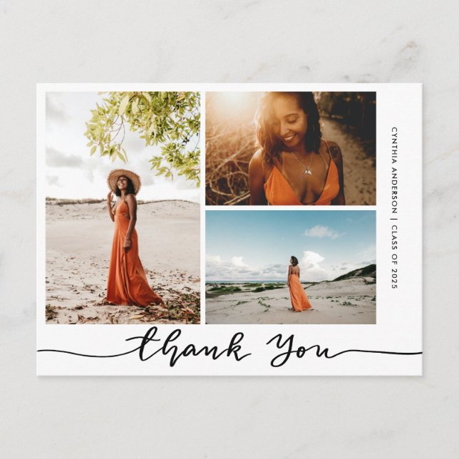 Carte Postale Graduation Elégant Merci Script Grad Photo (Devant)