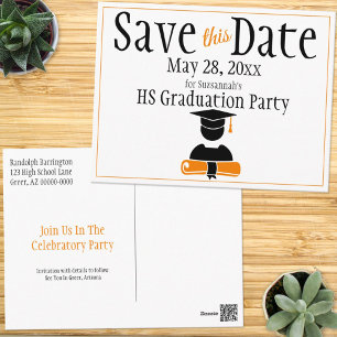 Carte Postale Graduation Enregistrer La Date Black Orange Person