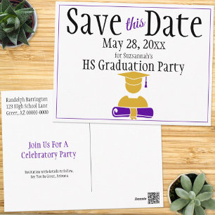 Carte Postale Graduation Enregistrer La Date Minimaliste Or Purp