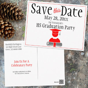 Carte Postale Graduation Enregistrer La Date Minimaliste Red Gre