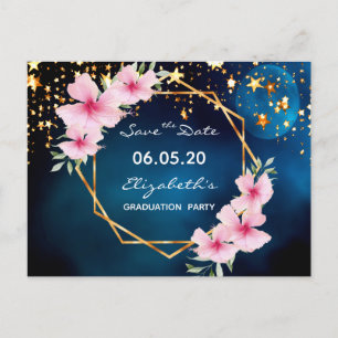 Carte Postale Graduation enregistrer la date tropicale bleu ciel