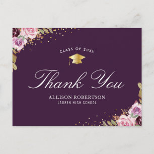 Carte Postale graduation florale violette merci