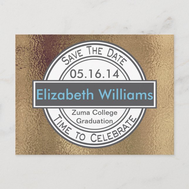 Carte Postale Graduation Gold Shimmer Enregistrer La Date (Devant)