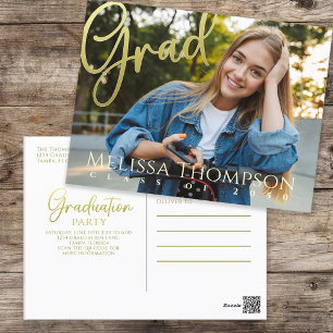 Carte Postale Graduation Grad Gold Calligraphie Simple Deux phot