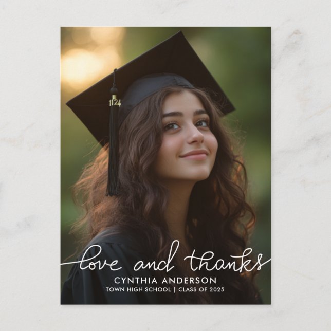 Carte Postale Graduation Moderne Amour Et Merci Script Photo (Devant)
