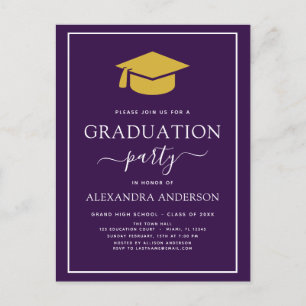 Carte Postale Graduation Party 2022 Purple Gold Modern Invitatio