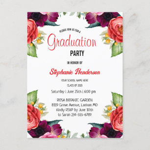 Carte Postale Graduation Party 2025 Girly Blush rose Floral