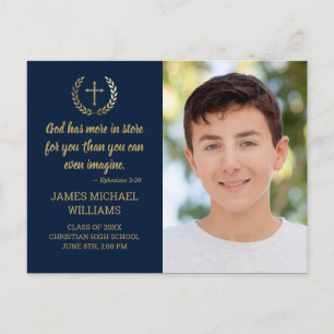 Carte Postale Graduation Party Bible Verse Photo Bleu Or