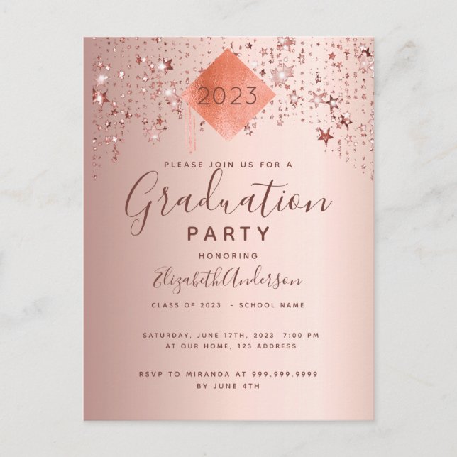 Carte Postale Graduation party or rose top stars 2025 (Devant)