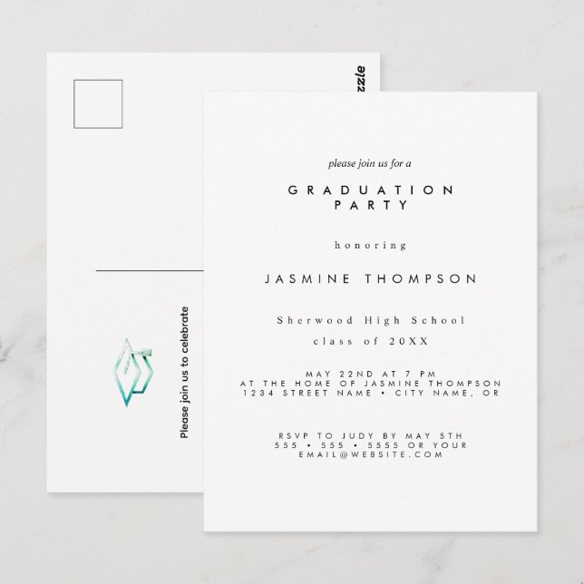Carte Postale Graduation Party Simple Elegant Invite (Devant / Derrière)