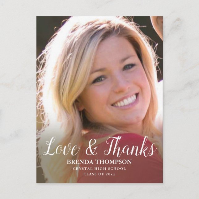 Carte Postale Graduation Photo Love & Merci Black Script (Devant)