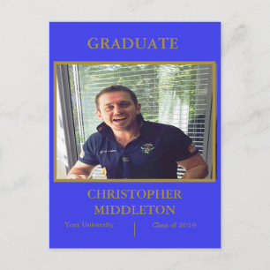 Carte Postale Graduation Photo moderne Gold Blue Party