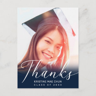 Carte Postale Graduation Photo Script moderne Merci bleu
