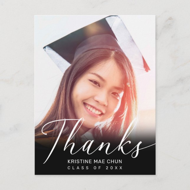 Carte Postale Graduation Photo Script moderne Merci noir (Devant)