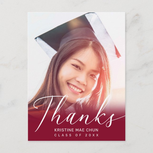 Carte Postale Graduation Photo Script moderne Merci rouge (Devant)