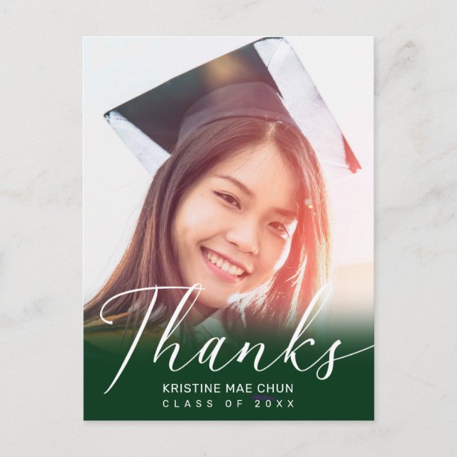 Carte Postale Graduation Photo Script moderne Merci vert (Devant)