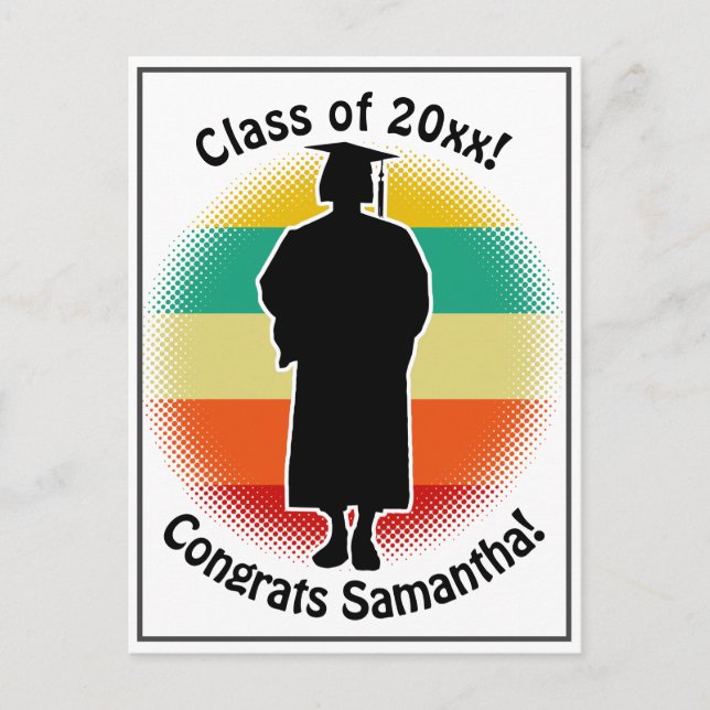 Carte Postale Graduation Rétro Casquette et femme fille diplômée (Devant)