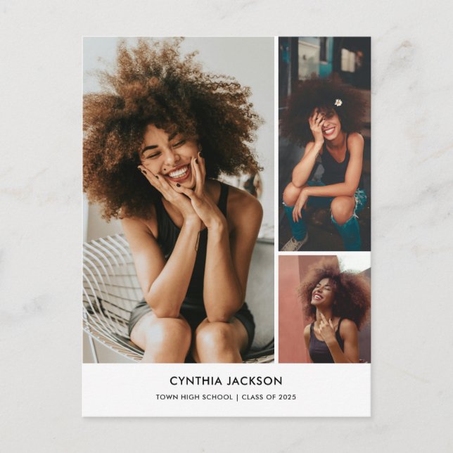 Carte Postale Graduation Simple Minimal Photo Collage Merci (Devant)