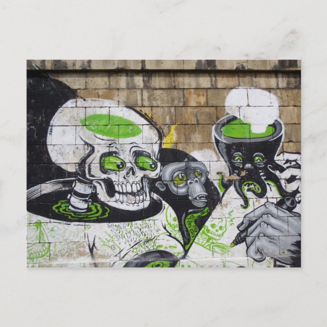 Carte Postale Graffiti au crâne et au chimpanzé (Devant)