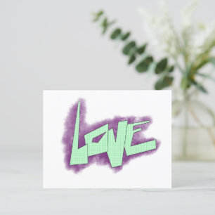 Carte Postale graffiti d'amour violet vert menthe typographie po