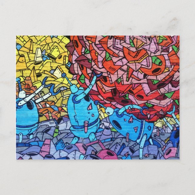 Carte Postale Graffiti rétro Recyclage Robots Wall Art (Devant)