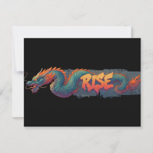 Carte Postale Graffiti Stylisé Dragon Mural avec Bold 'RISE'