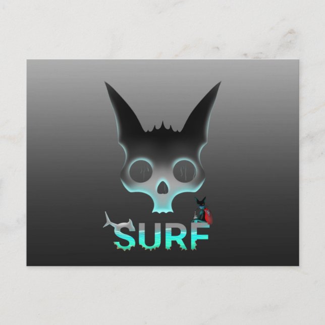 Carte Postale Graffiti Surf crâne chat (Devant)