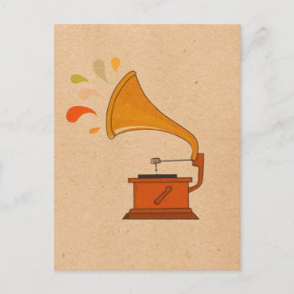 Carte Postale Gramophone vintage avec spires musicaux