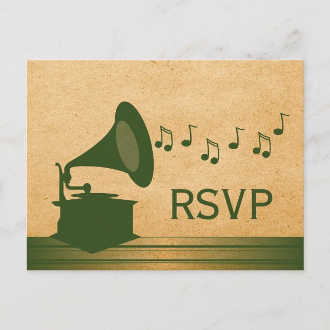 Carte postale Gramophone Vintage vert RSVP (Devant)