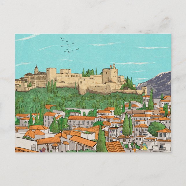 Carte Postale Granada Cityview Espagne Illustration du paysage (Devant)