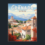 Carte Postale Granada Espagne Travel Art Vintage<br><div class="desc">Granada rétro design de voyage vectoriel. Grenade est une ville située dans la région andalouse du sud de l'Espagne,  au pied des montagnes de la Sierra Nevada.</div>