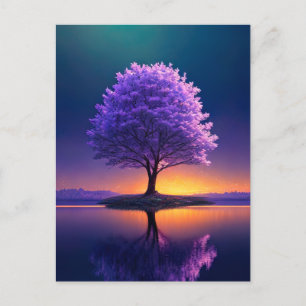 Carte Postale Grand arbre debout seul au bord du lac