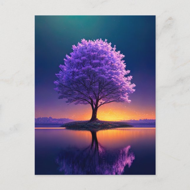 Carte Postale Grand arbre debout seul au bord du lac (Devant)