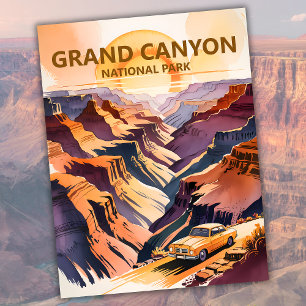 Carte Postale Grand Canyon Pastel Aquarelle Vintage Voyage