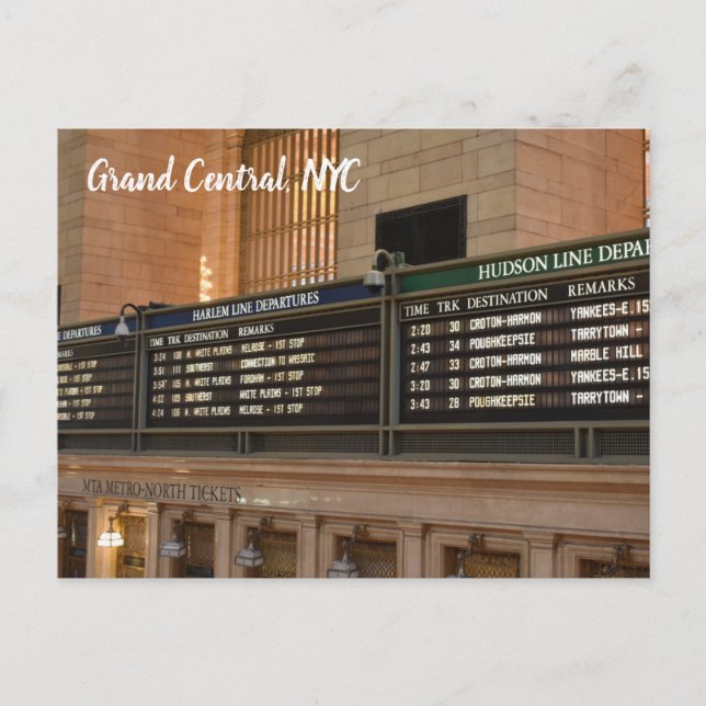 Carte Postale Grand Central Hudson Harlem Train Départs NYC (Devant)