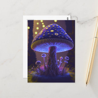 Carte Postale Grand Champignons Lumineux - Indigo & Jaune