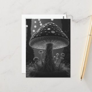Carte Postale Grand Champignons Lumineux - Noir & Blanc