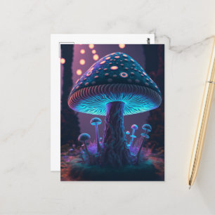 Carte Postale Grand Champignons Lumineux - Violet & Bleu