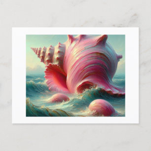 Carte Postale Grand coquillage rose dans l'eau,