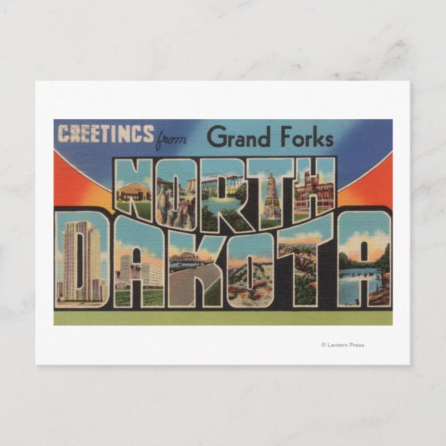 Carte Postale Grand Forks, Dakota du Nord - Lettre grande (Devant)