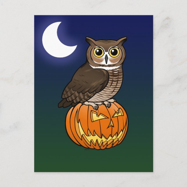 Carte Postale Grand hibou à cornes de Halloween (Devant)