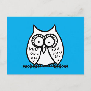 Carte Postale Grand Hibou de Dessin Animé Drôle aux Yeux Bleus