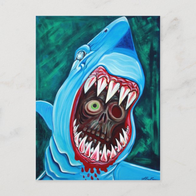 Carte Postale Grand Homard blanc - Requin VS Zombie (Devant)