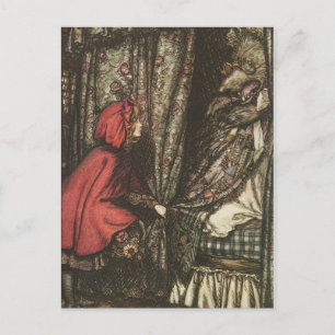 Carte Postale Grand Mauvais Loup dans le lit de grand-mère