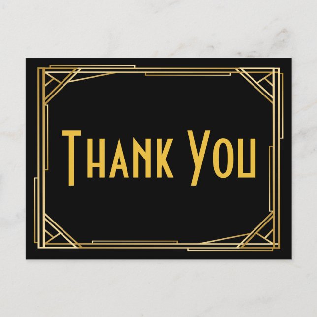 Carte Postale Grand Merci Gatsby Black Gold Art Déco Mariage (Devant)