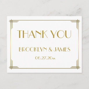 Carte Postale Grand Merci Mariage Gatsby Gold Art Déco