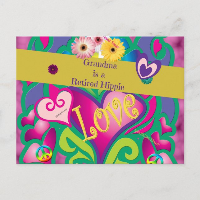 Carte Postale Grand-mère est une hippie retraitée, mignonne et c (Devant)