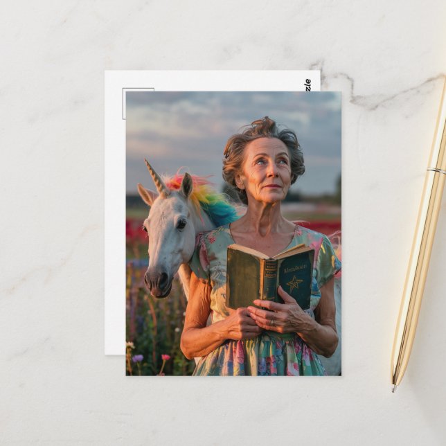 Carte Postale Grand-mère et sa licorne (Devant/Arrière en situation)